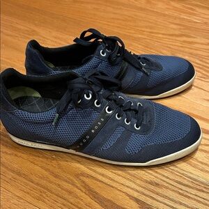 Hugo Boss Navy Blue Knit Lace-Up Sneakers
